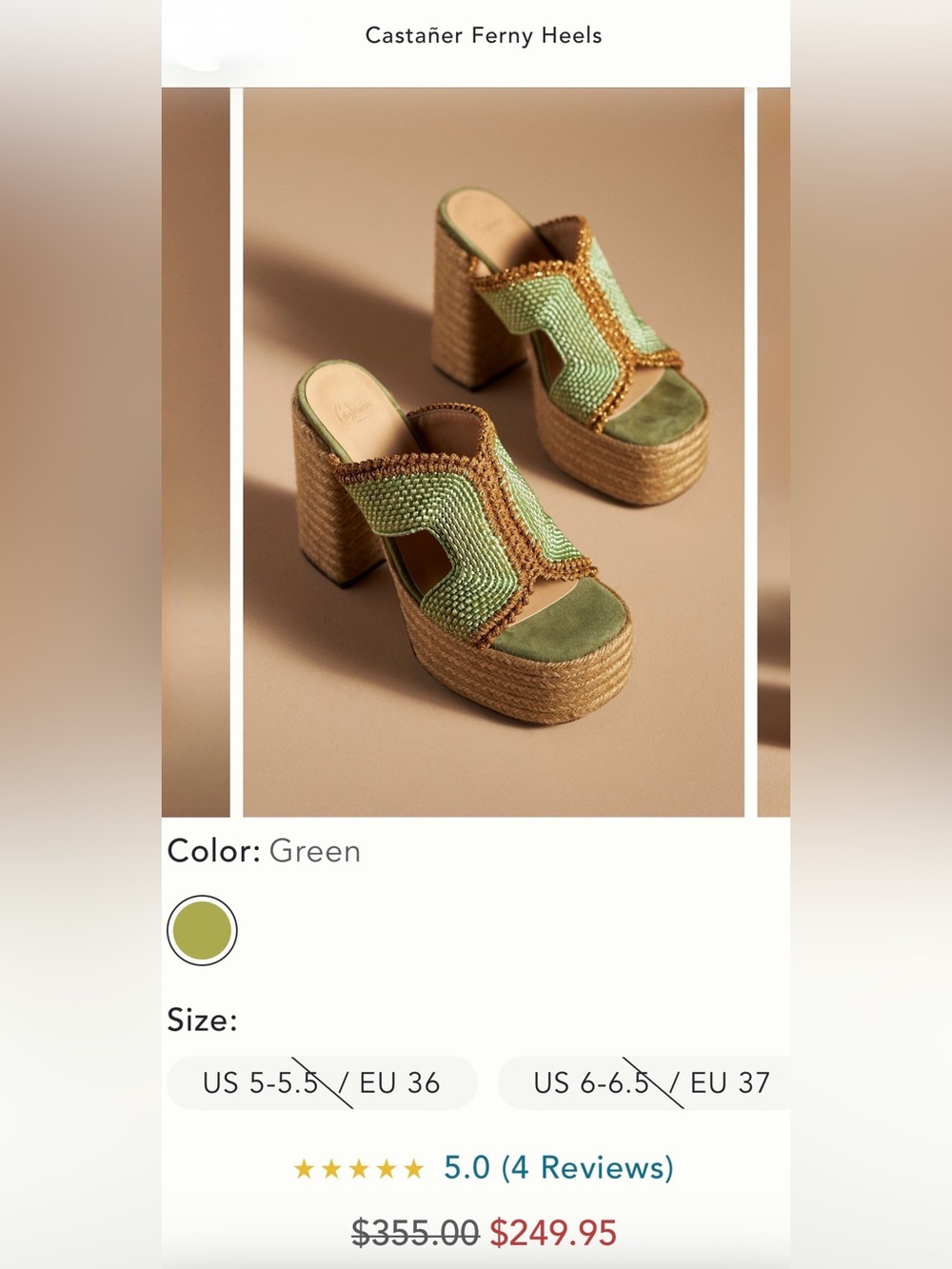 Castañer Ferny Heels Green Platform Espadrille Wedge Sandals- Anthropologie